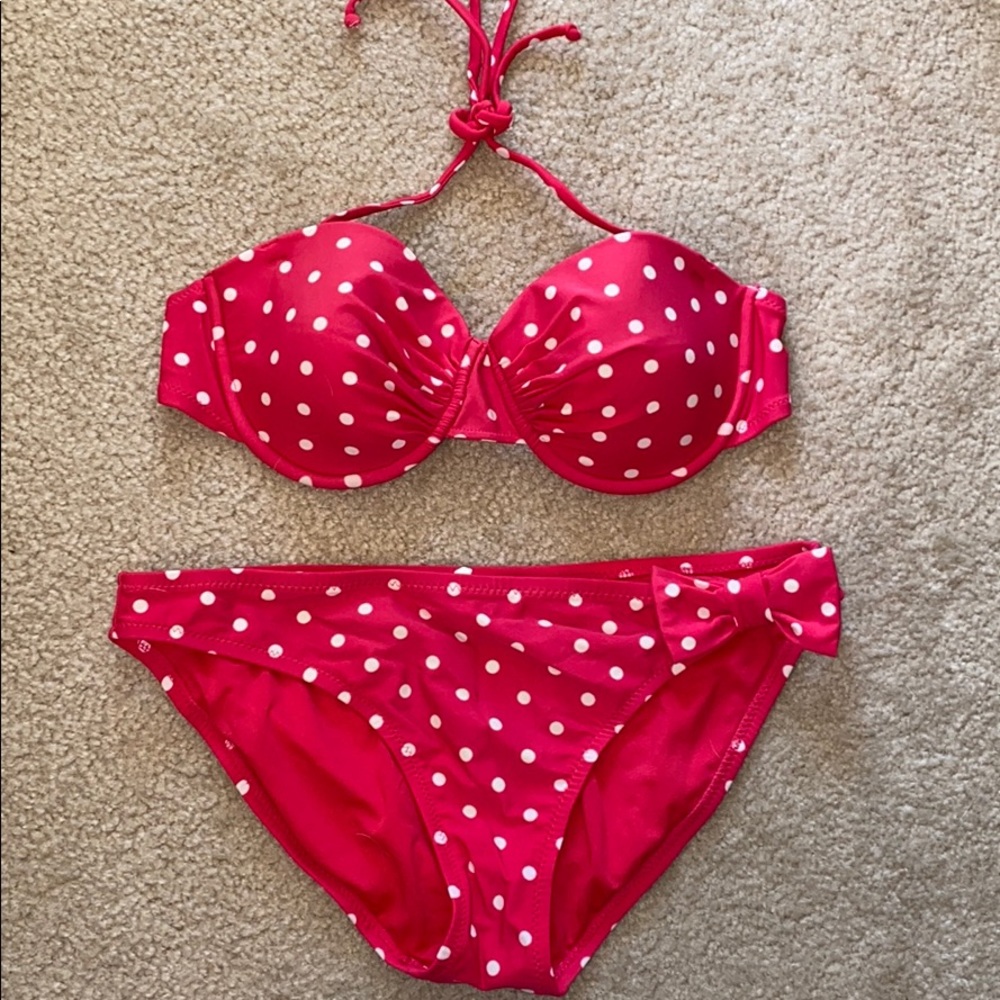 Watermelon color polka dots swim suit -L/XL